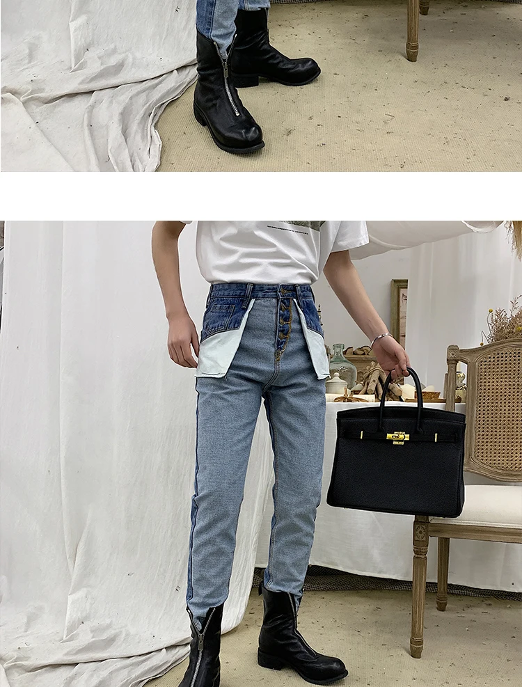 Autumn And Winter Version Of The European And American Style Loose Stitching Anti-wearing Personality Jeans