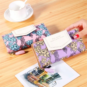 

Tassel Zipper Clutch Wallets Women Floral Hasp Ladies Long Wallet Brand Designer Card Photo Holder Change Purse For Female