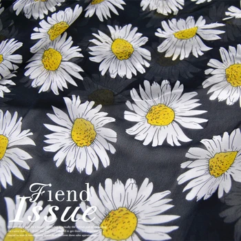 

12mm black background large chrysanthemum wide silk georgette fabric light and transparent dress shirt fabric