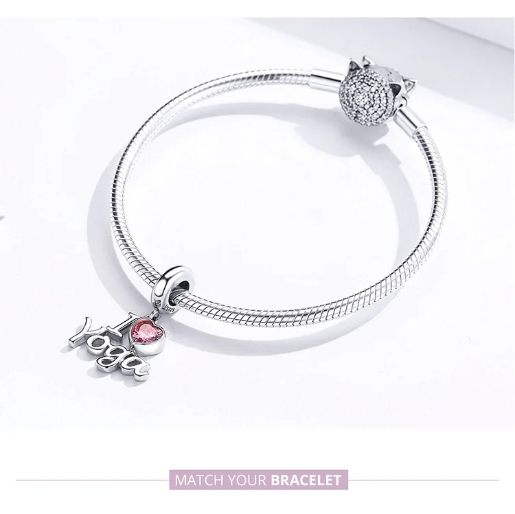 MOWIMO 925 пробы серебряные браслеты с бусинами I Love Yoga, подвески Pandora, серебро 925, оригинальная подвеска, ожерелье, ювелирное изделие BKC1289