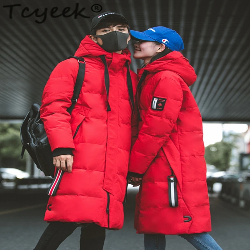 

Tcyeek Plus Size Winter Coat Men Women's Jacket Hiver Fashion Long Duck Down Jacket Men Woman Hooded Fashion Winter Clothes 1809