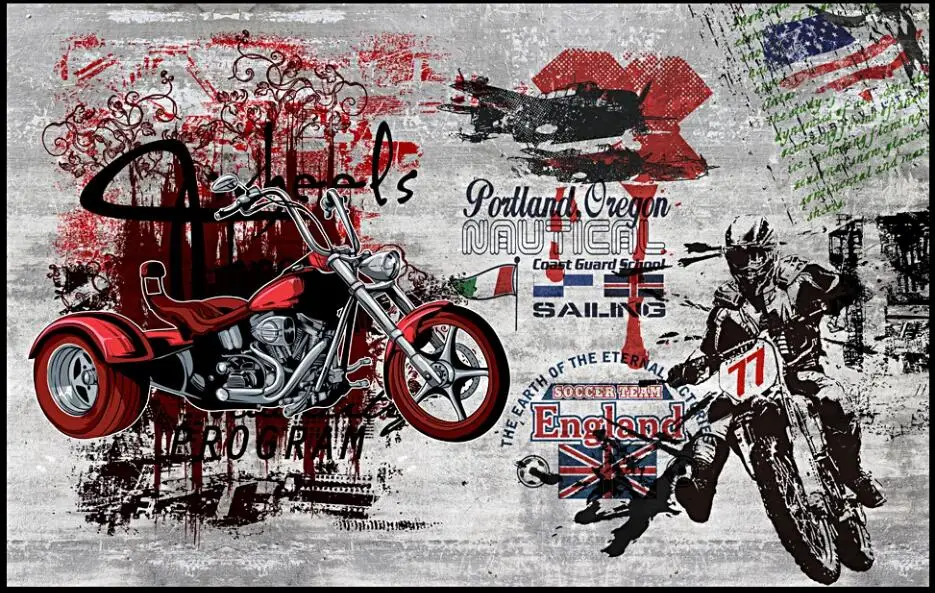 

3d wallpaper custom photo any size mural European and American retro street art motorcycle graffiti 3d wall murals wallpaper