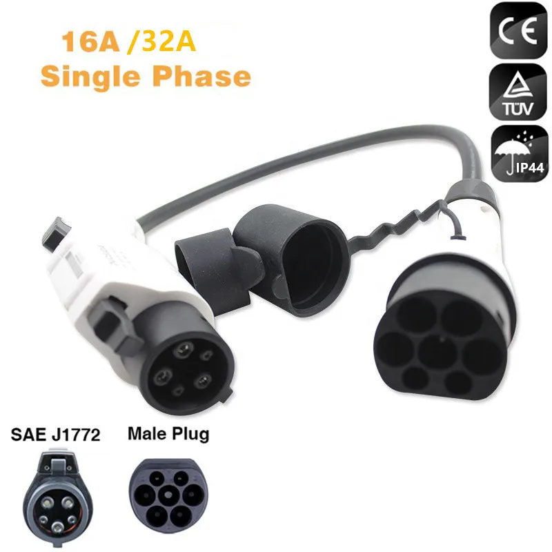 32Amp EV Adapter EVSE Charging Cable Type 2 to Type 1 EV Charging