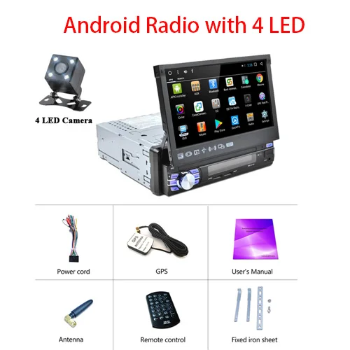 Android with 4 LED Hikity 1 din Android автомобильное радио gps навигация выдвижной экран wifi Bluetooth Стерео FM радио-зеркальная связь Поддержка камеры - Цвет: Android with 4 LED