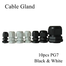 10pc PG7 Cable Gland For 3-6.5mm Wire Cable CE White Black IP68 Waterproof Nylon Plastic Rubber O Ring Seal Gasket Connector