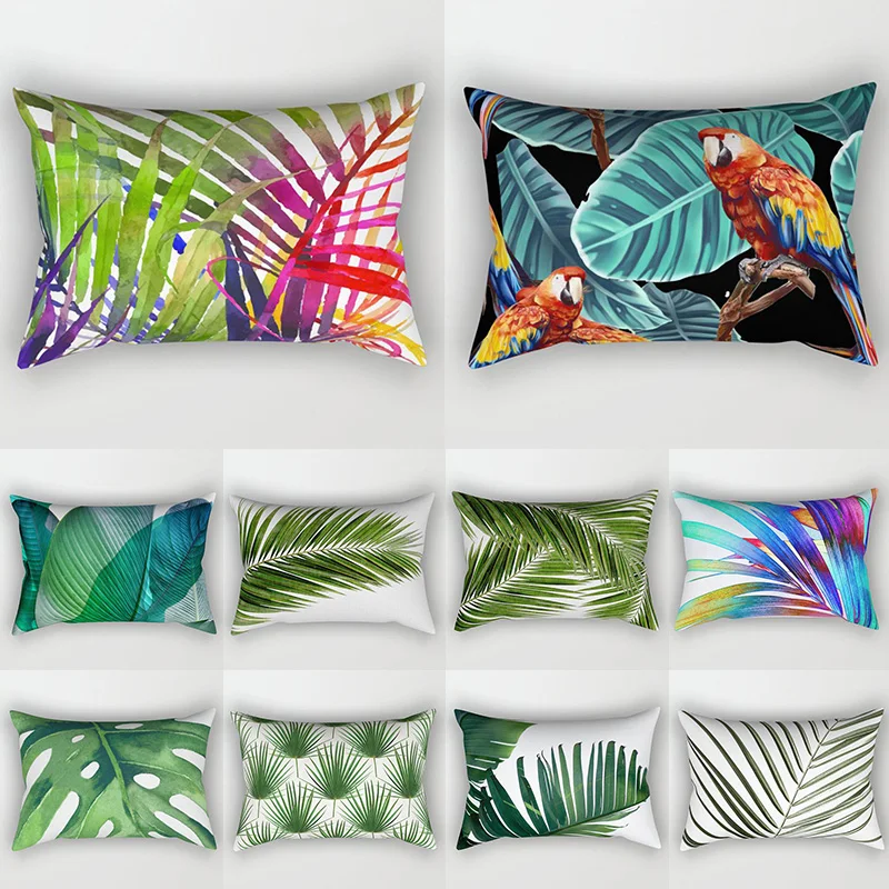 

Tropical Plants Leaves Pillow Case Summer New Green Throw Pillowcase Decorative Polyester Living Room Sofa Seat Cushion Cover