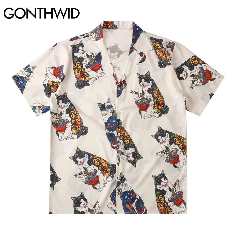 Japanese Cat Shirt Shirt Streetwear Tattoo Clothing Tropical