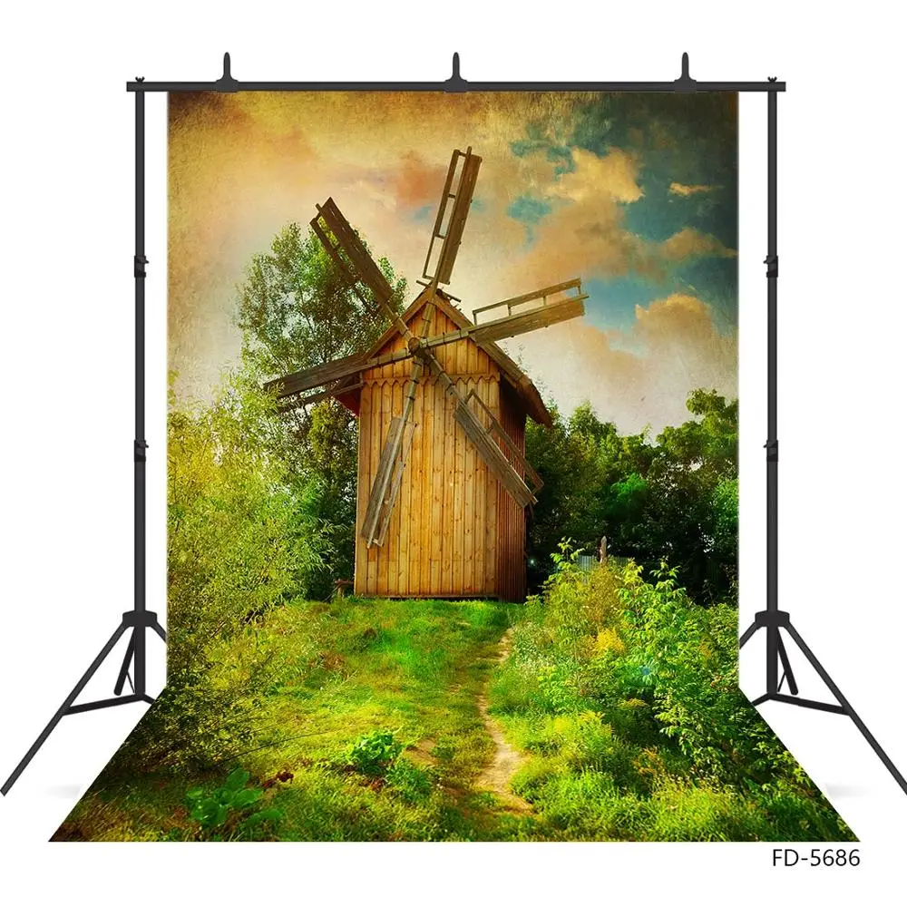 Деревянная мельница завод пастбища фото фон виниловый тканевый для фотостудии