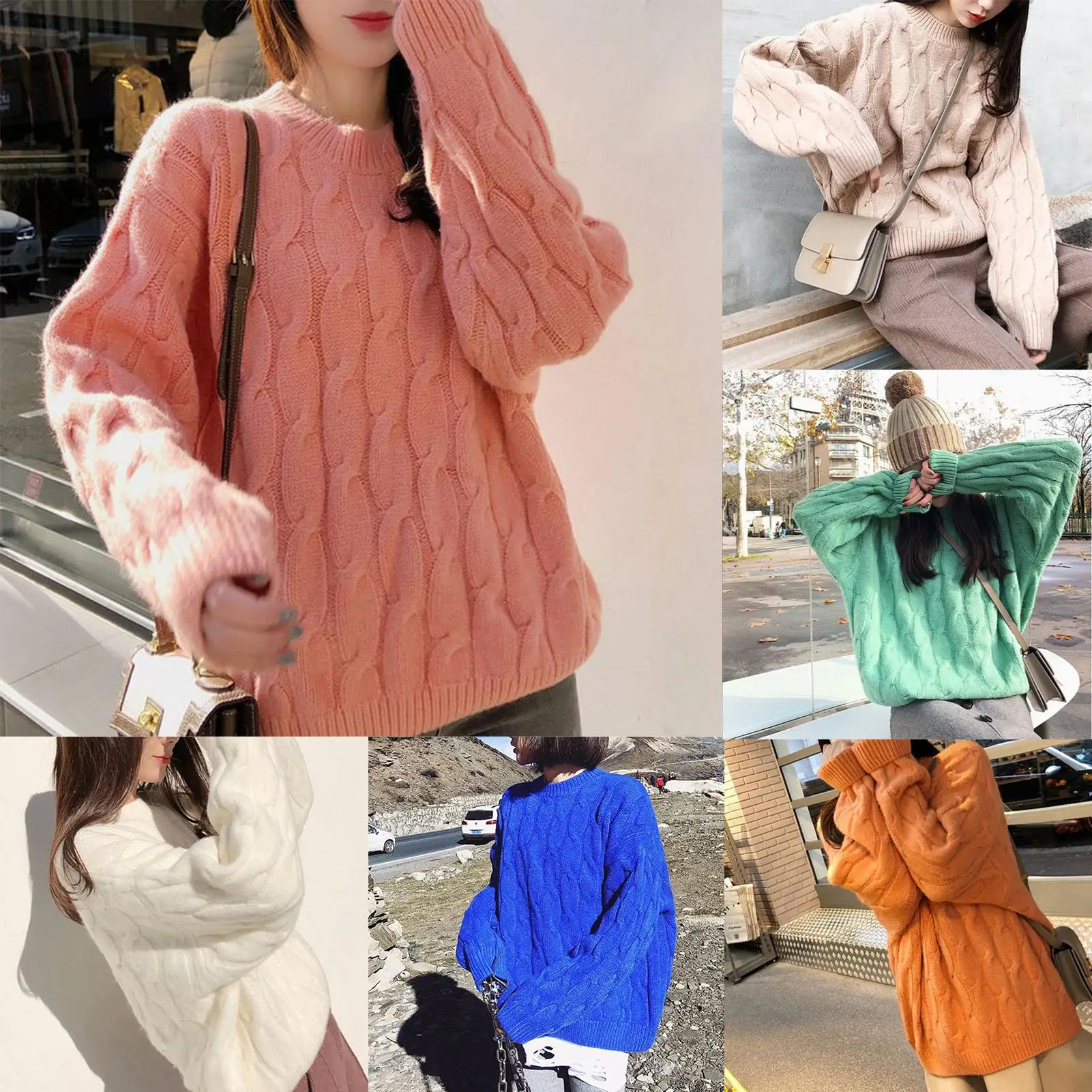 

Women Autumn Loose Solid Color Round Neck Long Sleeve Knitted Blouse Top Sweater Twist Sweater Soft Warm Gentle Female