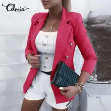 

Celmia Women Double Breasted Blazer 2021 Autumn Elegant Liningless Coats Casual Long Sleeve OL Suit Jackets Suit Collar Outwear