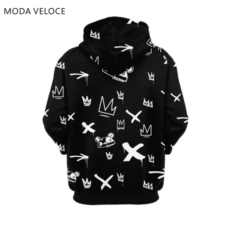 MODAVELOCE Kings узор Черная Толстовка полиэстер с шерстью Кофты для мужчин с принтом Аниме Толстовка Homme