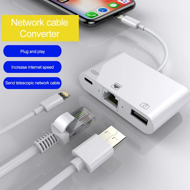 Câble de connexion réseau USB 3 en 1 pour iPhone, iPad, iPod Touch,  adaptateur Ethernet, Plug and Play - AliExpress