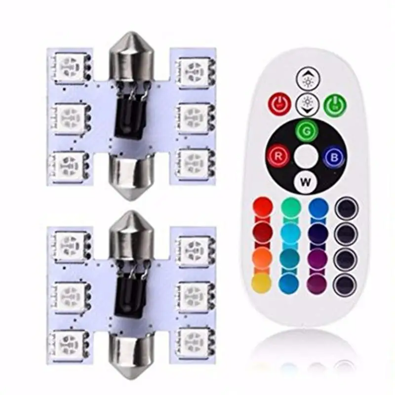 31 мм 6 SMD 16-Цвет цветная(RGB) светодиодная гирлянда купольная лампа внутреннего освещения автомобиля светодиодная интерьерная подсветка Свет с пультом дистанционного управления Управление