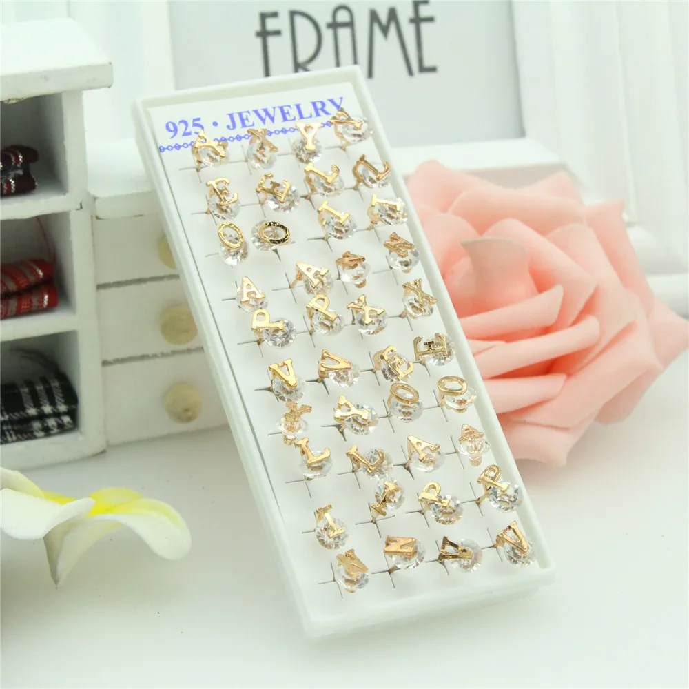 20 Pairs of a Box of New Gold Color Earrings Personality Charm Classic Letters Round Inlaid Crystal Earrings Jewelry