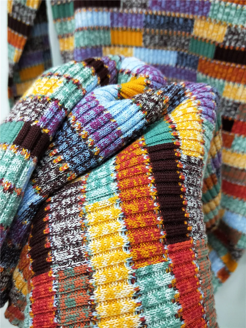 2018 женское разноцветное лоскутное платье свитер в клетку с длинным рукавом и