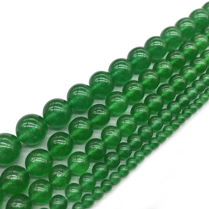 

Natural Green Malay Jades Stone Round Loose Ball Beads for DIY Necklace Bracelet Jewelry Making 4 6 8 10 12 mm 15" Beads Strand