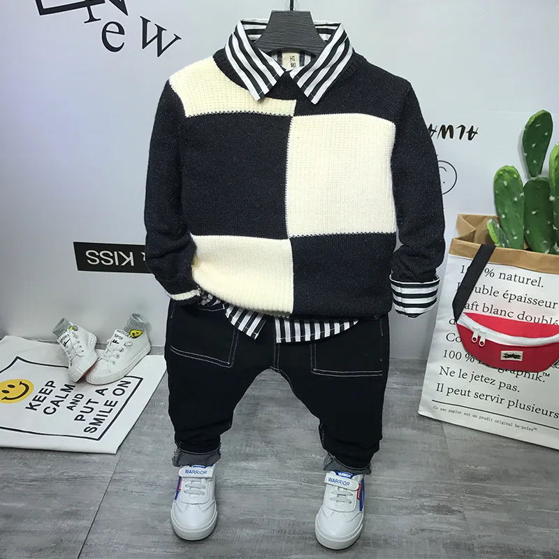 

Color Block Patchwork Children Sweater Pullover Kids Tops Sweaters Tops Autumn Winter Children's Clothing Baby Boy Clothes