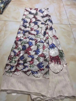

Latest design French Net Lace Fabric, High Quality Elegant White African Tulle lace Sequins Nigerian Lace Fabrics Wedding 5Yards