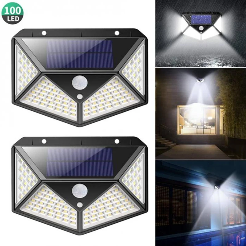 

Promotion! 2 Pack 100 LEDs Intelligent Solar Water-Resistant High Brightness Outdoor Human Body Sensor Wall Lamp