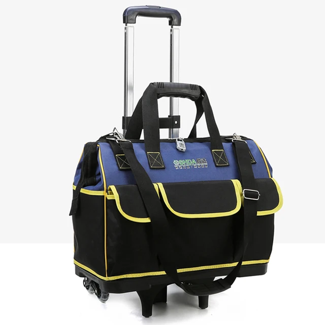 Wheels Portable Tool Bag Multifunction Thicken Waterproof Canvas Storage Garage Travel Tools Organizer Toolbox Multifunctional BLUE Trolley case