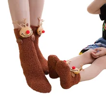 Женские рождественские носки для девочек; хлопковые махровые носки с объемным рисунком оленя и цветочным принтом; теплые короткие плотные забавные носки; calcetines mujer divertido