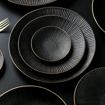 

Ceramic Plate Black Tableware Black Gold Dinner Plate Series