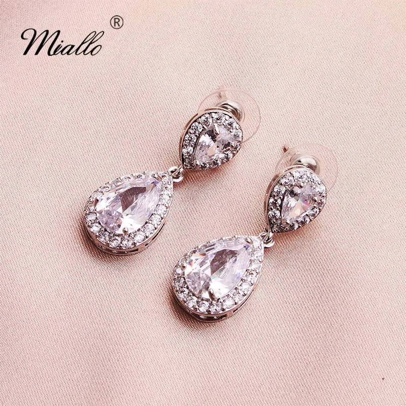 

Miallo 2019 Fashion AAAAA CZ Water Drop Earrings Women Cubic Zircon Wedding Bridal Earring for Lady