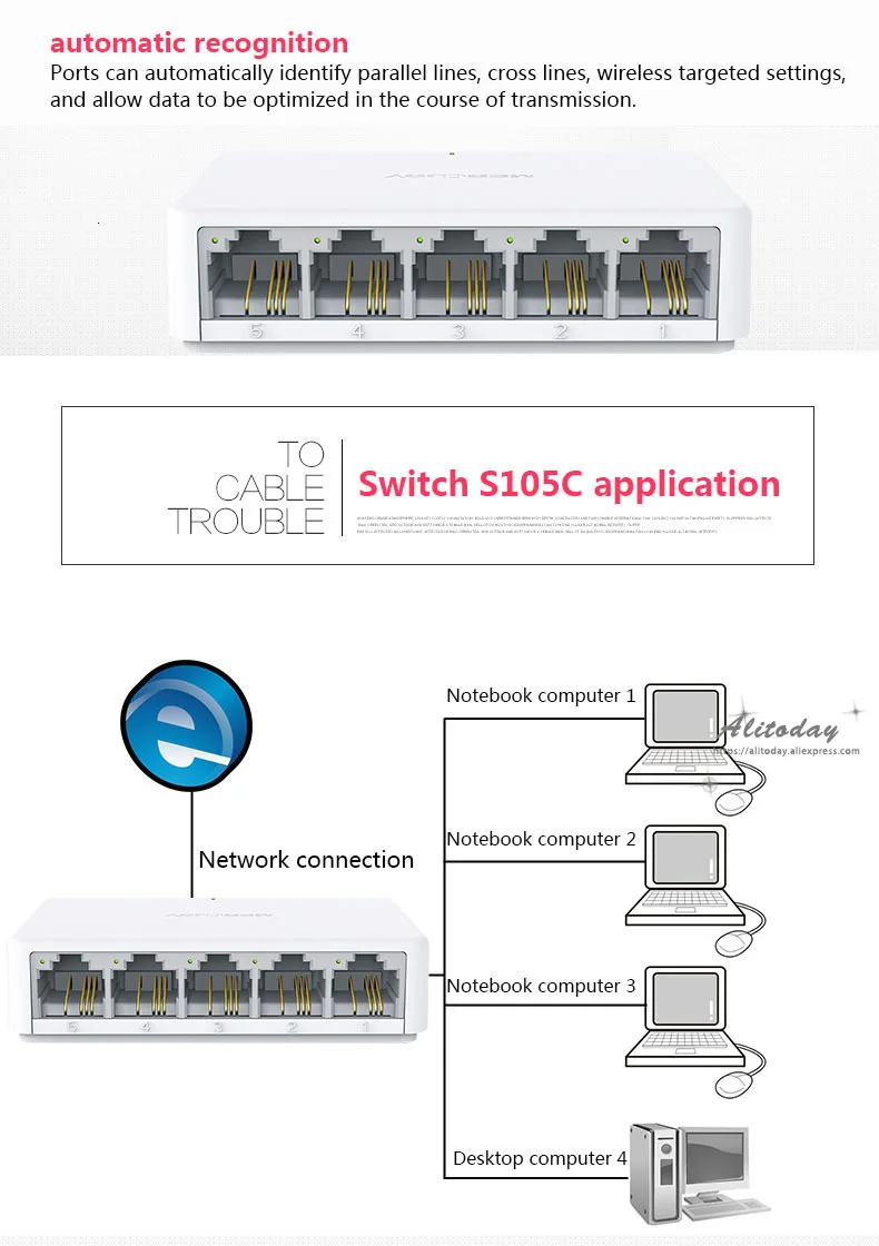 Ртути S105C коммутатора Ethernet WiFi модуль, мини 5 Порты и разъёмы Настольный Ethernet сетевой коммутатор gigabit 10/100 Мбит сетевой концентратор, маленький, подключи и играй, легкая установка