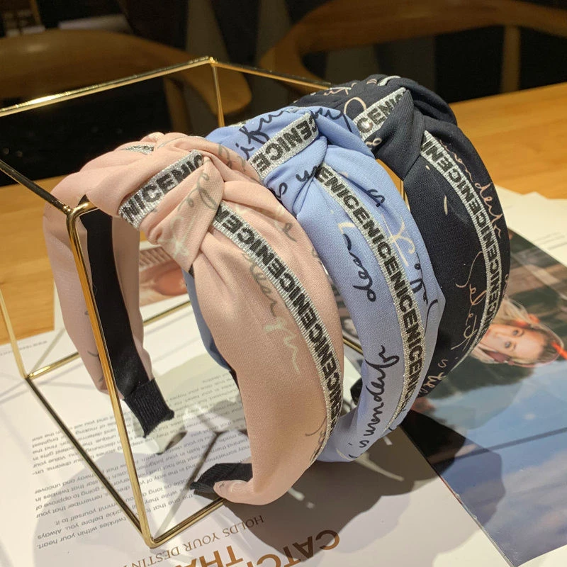 2019 New Women Bowknot Elastic Fabric Headband Cross Knotted Hair Band Adult Pattern Head Hoop Lady Hair Accessories 903