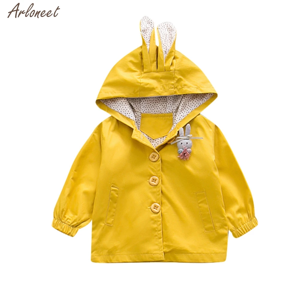 Toddler Baby Kids Girls Rabbit Ear Hooded Windproof Coat Outwear Casual Clothes Zipper Coats Tops Clothes New - Цвет: Yellow