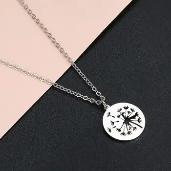 

Todorova Novetly Plants Dandelion Wishing Necklace Geometric Round Pendant Necklace For Women Stainless Steel Jewelry Female
