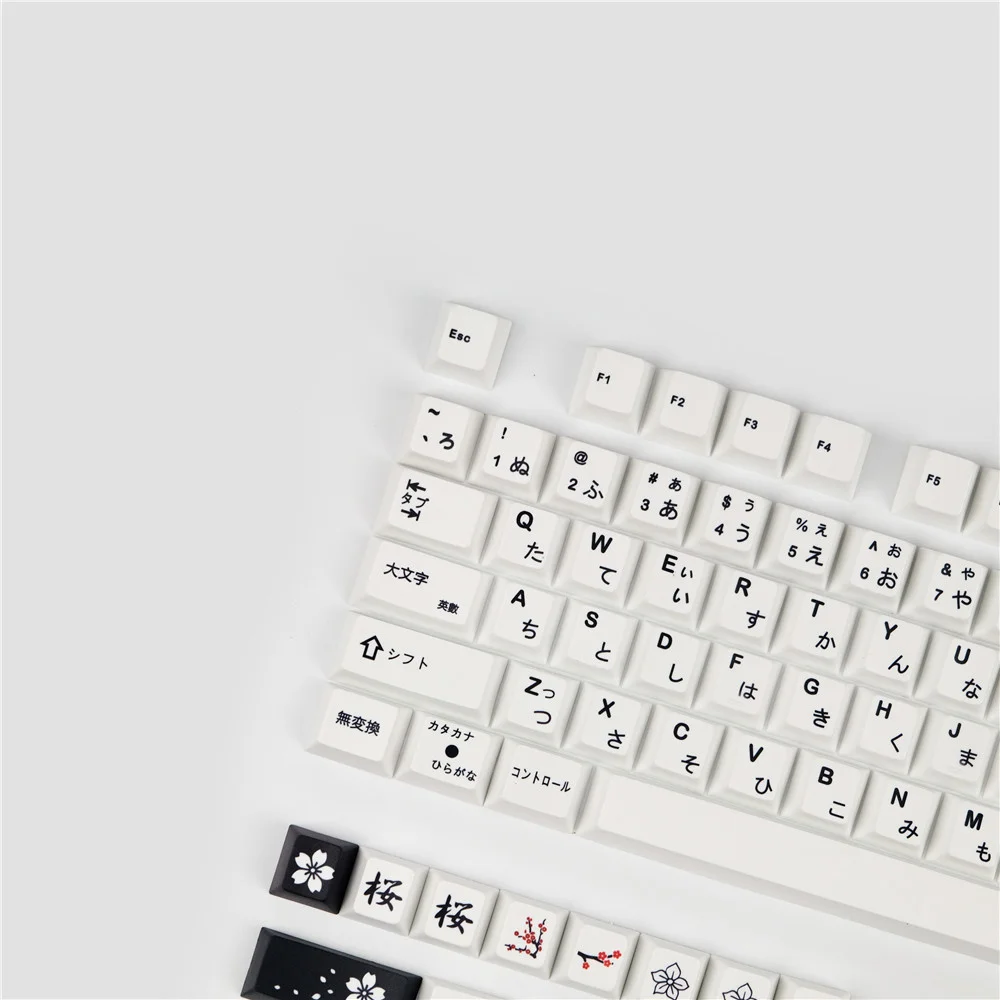 Conjunto Preto e Branco Japonês Pbt Tintura Subbed Keycaps para mx Interruptor Mecânico Teclado Cherry Perfil Chave Tampões com Barra de Espaço 7u 1 - Imagem 4