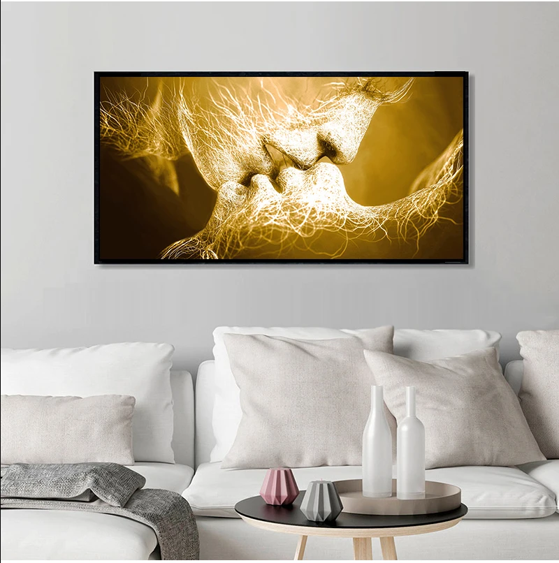 imágenes artísticas de pared modernas para decoración de sala de estar marco interior de 70x125 cm póster con impresión abstracta Cuadro de lienzo de beso de amor negro decoración de dormitorio 