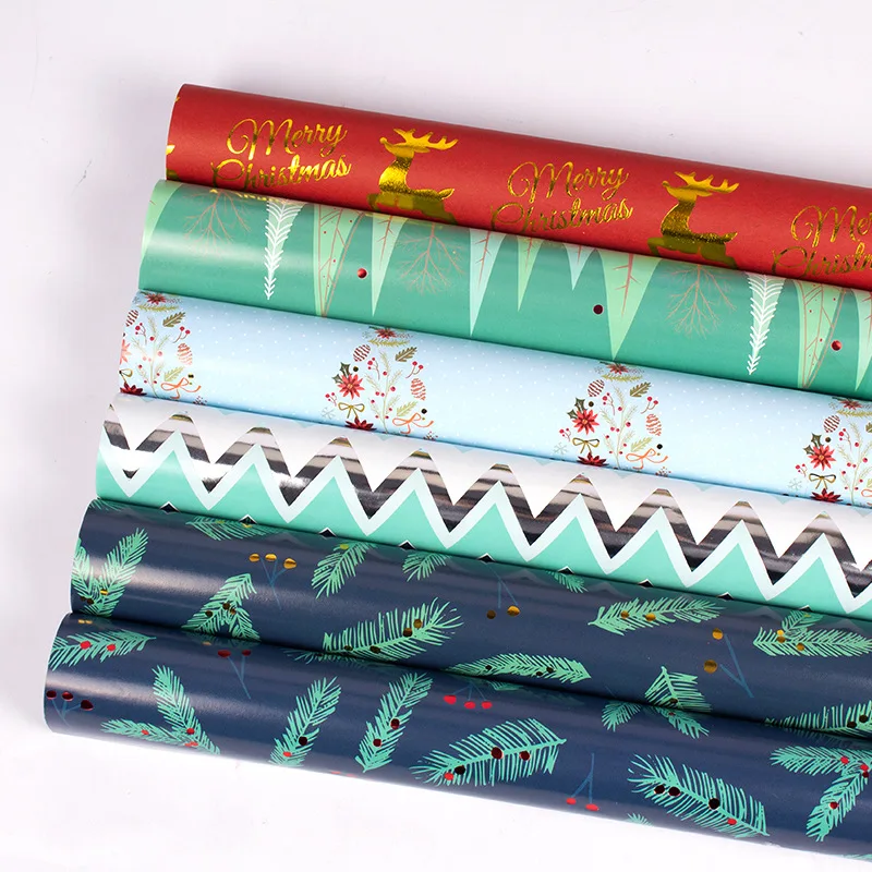 Рождественская подарочная упаковочная бумага DIY Высококачественная упаковочная посылка, изысканная Рождественская елка, олень, перо, напечатанная бумага в рулоне 50*70 см, 1 шт