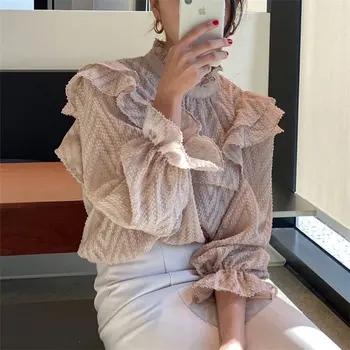 

Alien Kitty Loose Florals Leisure Flare Sleeves Ruffles All Match Office Lady Blouses Chic 2020 Gentle Streetwear Casual Shirts
