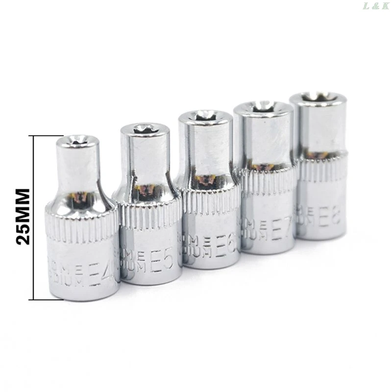 

5PC 1/4 Inch Torx Star Bit Female Socket Set E4,E5, E6,E7, E8 Star Socket Set U50A