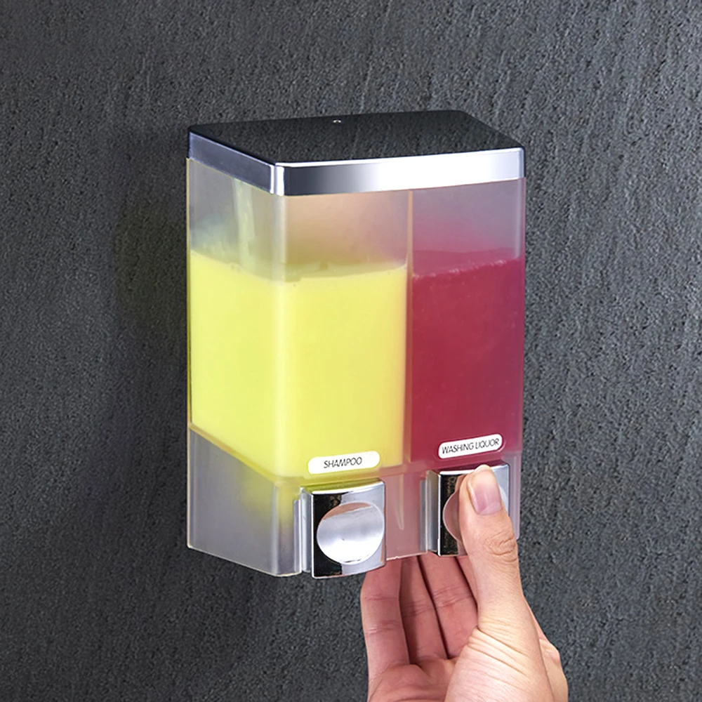 Dispenser for Liquid Soap Bathroom Hand Touch Liquid Soap Dispenser Pump Wall Mounted Shampoo Dispenser Lockable 2 Chambers Come