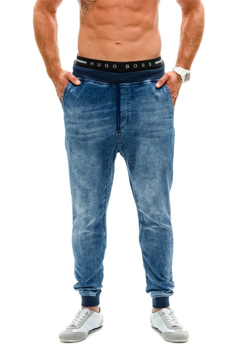 2019 New Fashion JoggerS Run Men's Pants Jeans High waist Cool Man Washed Slim Denim shorts men  belt Solid Trousers Male  (4)