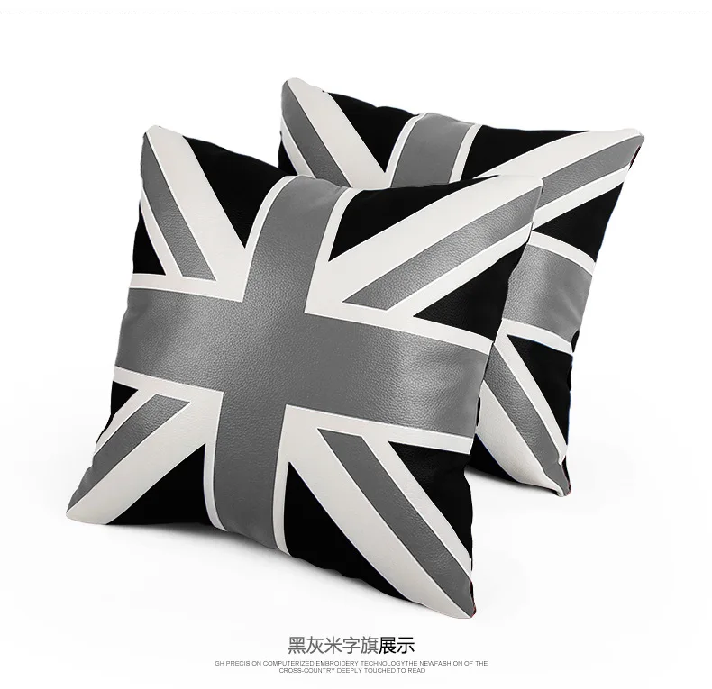 Manufacturers Direct Selling Creative Car Pillow Leather Union Flag Waist Cushion for Home& Office Use Pillow Car Interior Trim