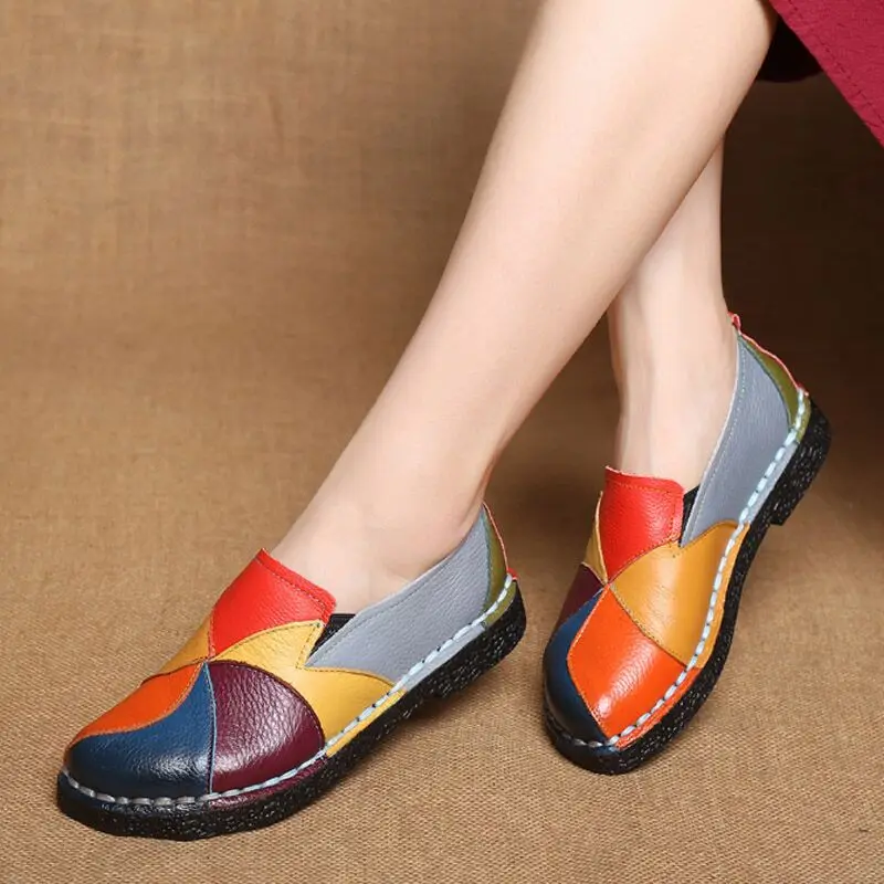 New Designer Women's Leather Loafers Color Matching Women's Ballet Flat Shoes Women's Spring Moccasin Casual Ballet Shoes