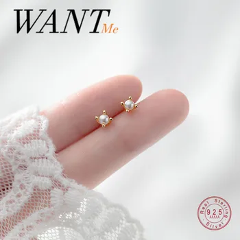 WANTME Fashion Korean Genuine 925 Sterling Silver Mini Baroque Pearl Stud Earrings for Women Teen Girls Daily Life Jewelry Gift