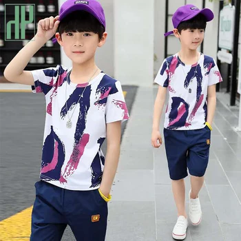 

Kids clothes summer outfits Cotton Teenage Short Sleeve Shirt Shorts Set toddler boy casual Suit children clothes 4 6 12 Years