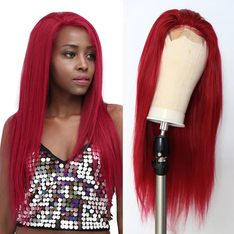 Red Burgundy 4x4 Lace Closure Human Hair Wigs For Women SOKU Brazilian