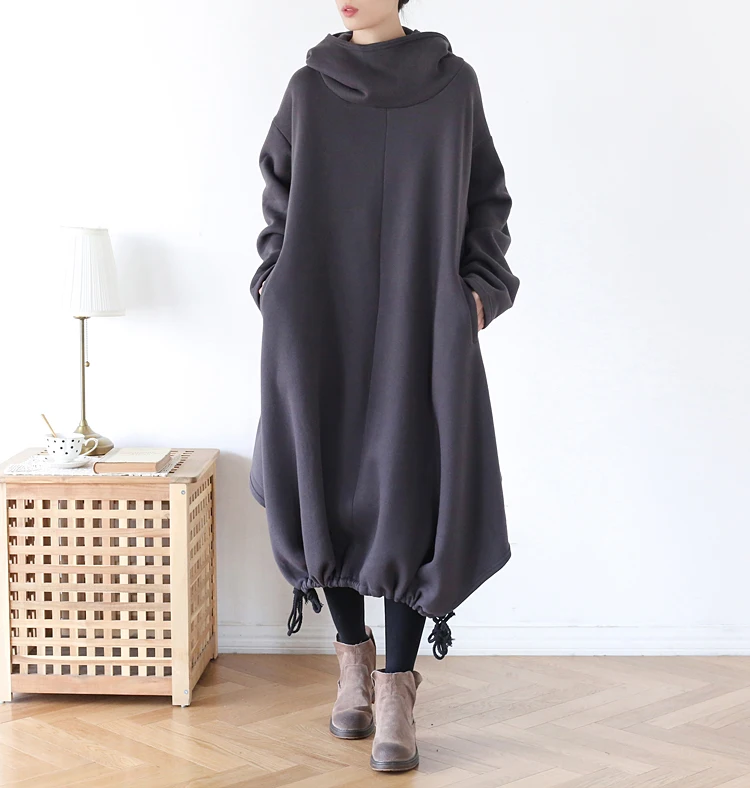 Vrouwen Winter Maxi Jurk 2019 Herfst Effen Kleur Hoodied Jurken Plus Size Maxi Losse Lange Vestidos Femme Warm Fleece Lange gewaad Vrouwen Winter Maxi Jurk 2019 Herfst Effen Kleur Hoodied Jurken Plus Size Maxi Losse Lange Vestidos Femme Warm Fleece Lange gewaad