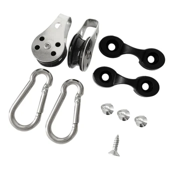 

Kayak Canoe Anchor Trolley Kit - 304 Stainless Steel 2pcs Pulleys & 2pcs Carabiners & 2pcs Nylon Pad Eyes & 4pcs M5 Screws