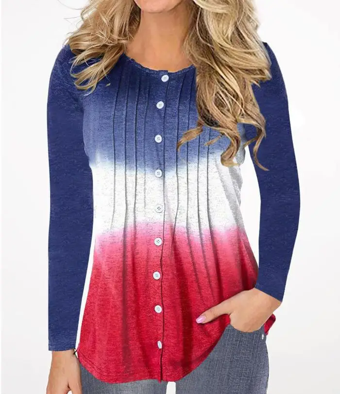 2019New женская блузка рубашка женский топ с круглым вырезом пуговицы и длинным рукавом офисные женские блузки базовые Топы футболки Блузы - Цвет: style1