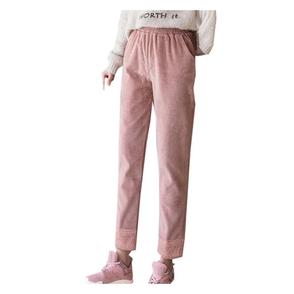 Warm Winter Pants Women Thick Pants Casual Loose Warm Fleece Women's Velvet Winter Pants Women Trousers#y3 - Color: Pink