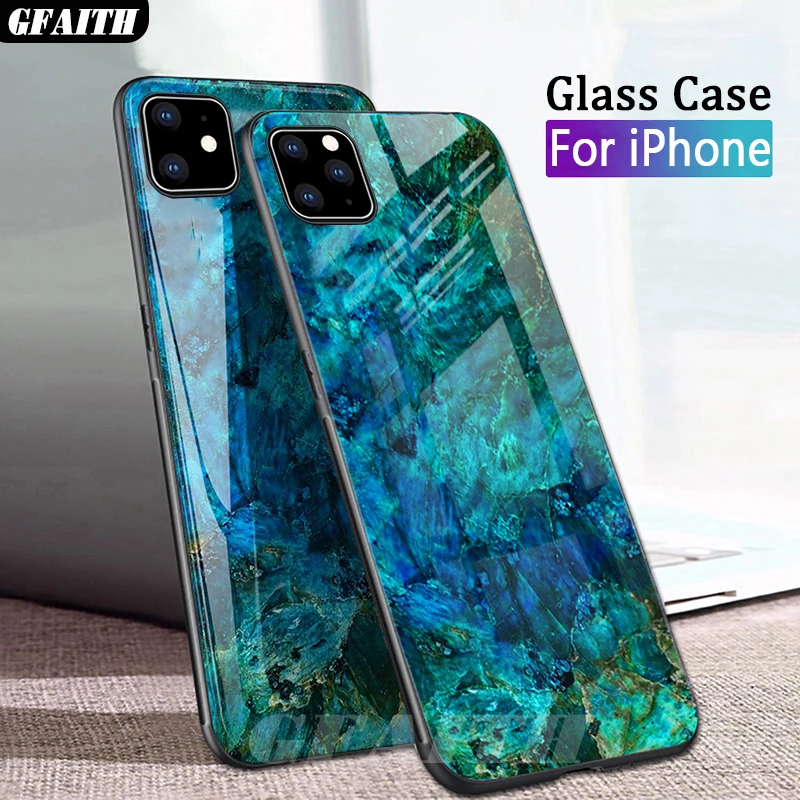 Чехол GFAITH для iPhone 11 Роскошный чехол из закаленного стекла с мраморной текстурой