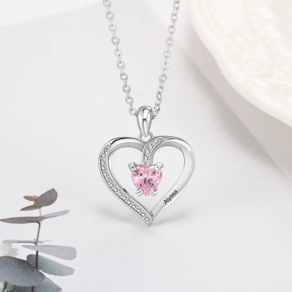 Personalize Necklace 925 Sterling Sliver Jewelry Heart Pendant Custom Name Birthstone Fashion Promise Anniversary Gift for Women