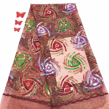 

High Quality African Sequin Fabrics Embroidery French Tulle Lace Fabrics For Nigerian wedding